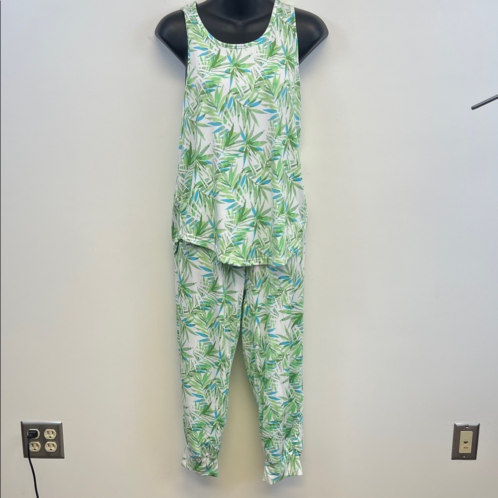 Cynthia Rowley Tropical Palm Leaves Green White and Blue Pajama set Size M - Picture 10 of 16